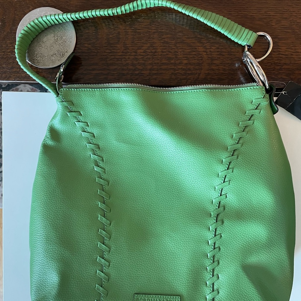 BCBGMaxAzria Green Shoulder Bag with Braided Strap and Silver Hardware
